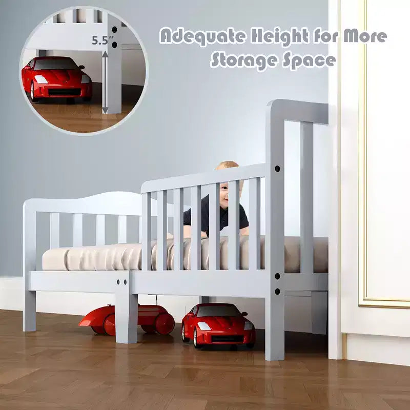 Lit pour enfant Costway en bois avec barrières de sécurité, coloris noir/marron/gris/blanc