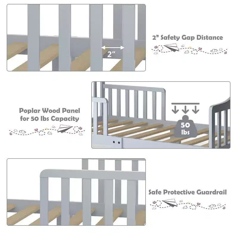 Lit pour enfant Costway en bois avec barrières de sécurité, coloris noir/marron/gris/blanc