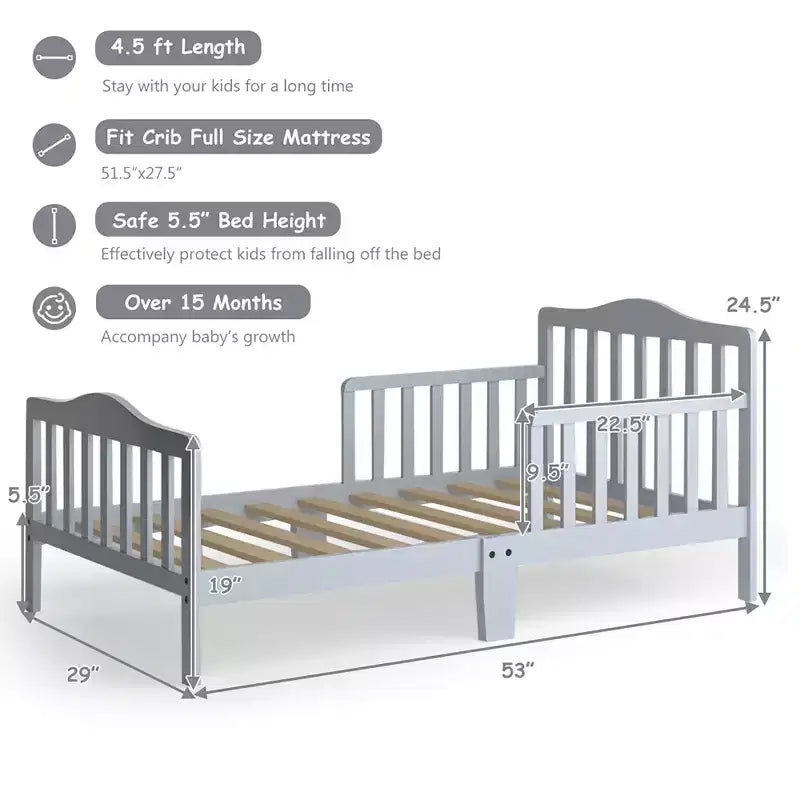 Lit pour enfant Costway en bois avec barrières de sécurité, coloris noir/marron/gris/blanc