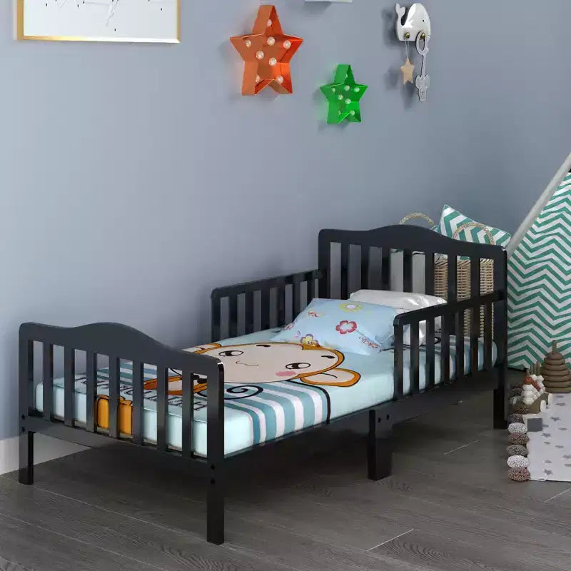 Lit pour enfant Costway en bois avec barrières de sécurité, coloris noir/marron/gris/blanc