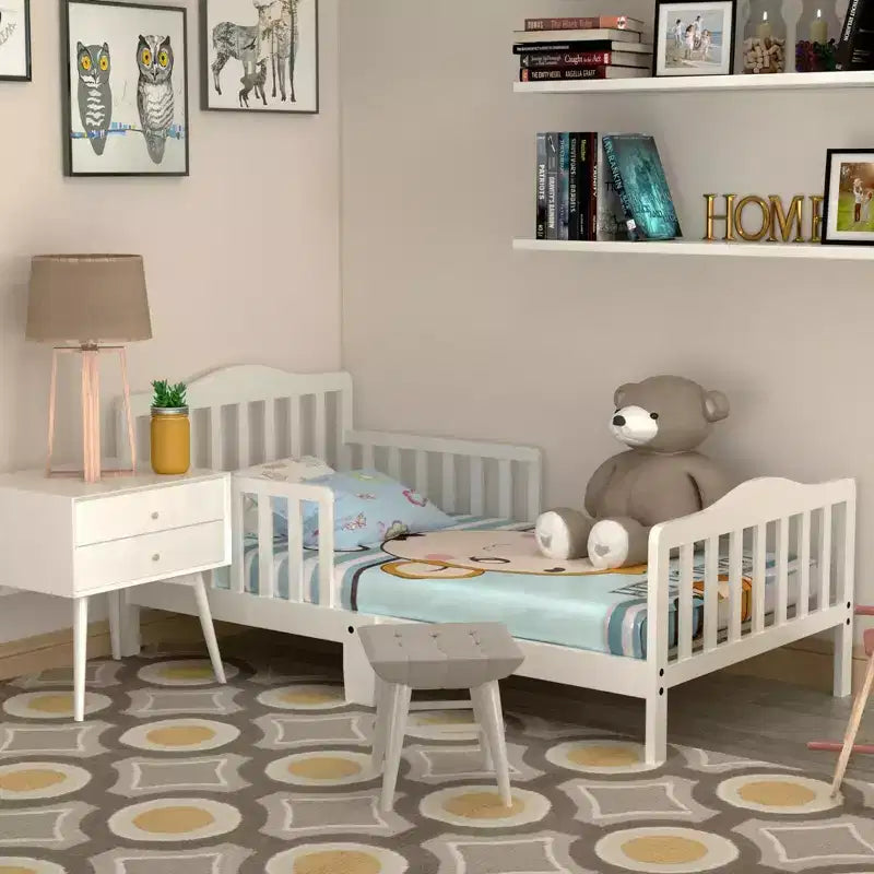 Lit pour enfant Costway en bois avec barrières de sécurité, coloris noir/marron/gris/blanc