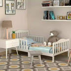 Lit pour enfant Costway en bois avec barrières de sécurité, coloris noir/marron/gris/blanc