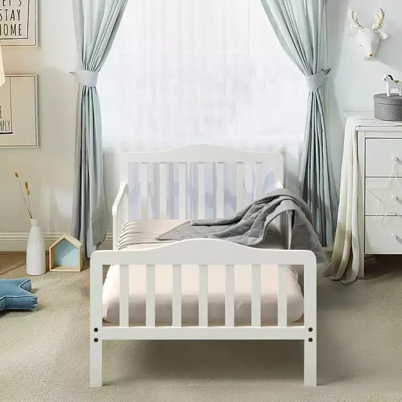 Lit pour enfant Costway en bois avec barrières de sécurité, coloris noir/marron/gris/blanc