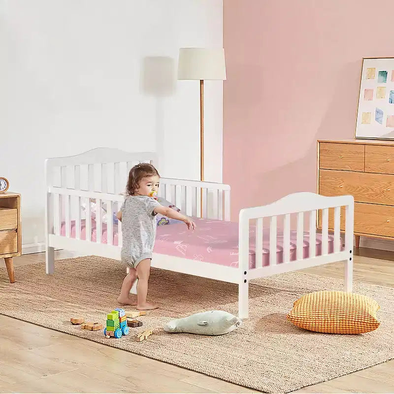 Lit pour enfant Costway en bois avec barrières de sécurité, coloris noir/marron/gris/blanc
