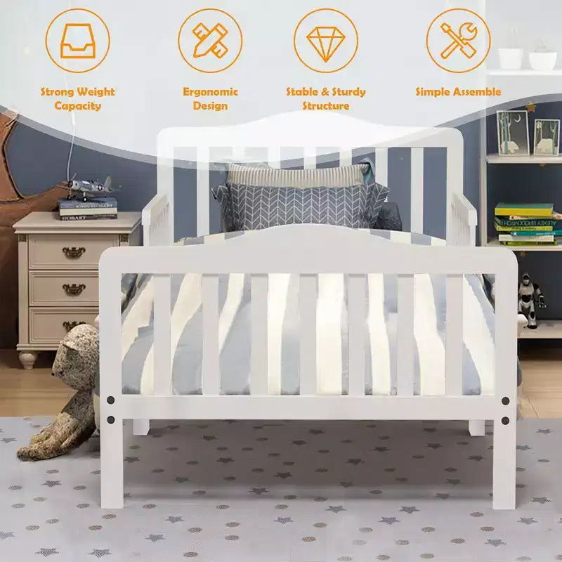 Lit pour enfant Costway en bois avec barrières de sécurité, coloris noir/marron/gris/blanc