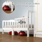 Lit pour enfant Costway en bois avec barrières de sécurité, coloris noir/marron/gris/blanc