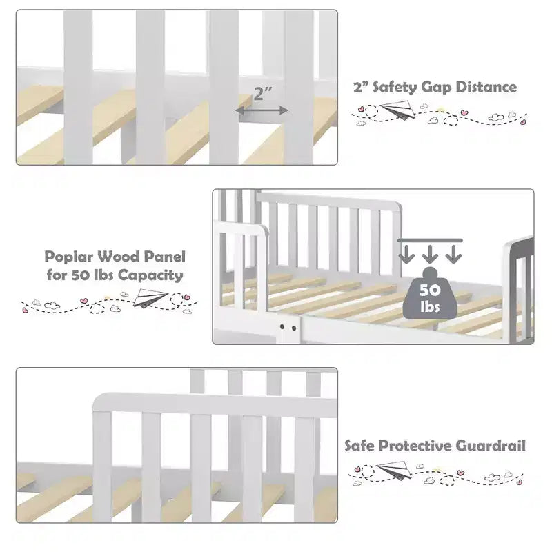 Lit pour enfant Costway en bois avec barrières de sécurité, coloris noir/marron/gris/blanc
