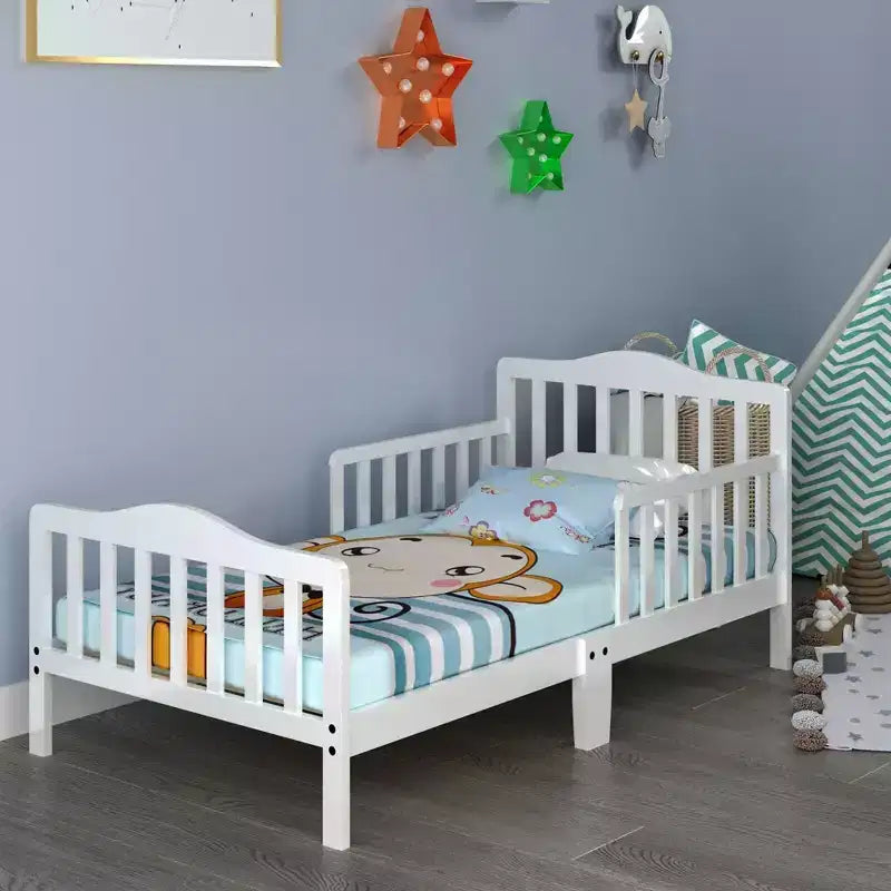 Lit pour enfant Costway en bois avec barrières de sécurité, coloris noir/marron/gris/blanc