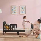 Lit pour enfant Costway en bois avec barrières de sécurité, coloris noir/marron/gris/blanc