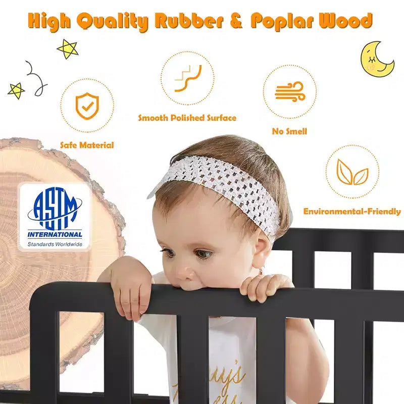 Lit pour enfant Costway en bois avec barrières de sécurité, coloris noir/marron/gris/blanc
