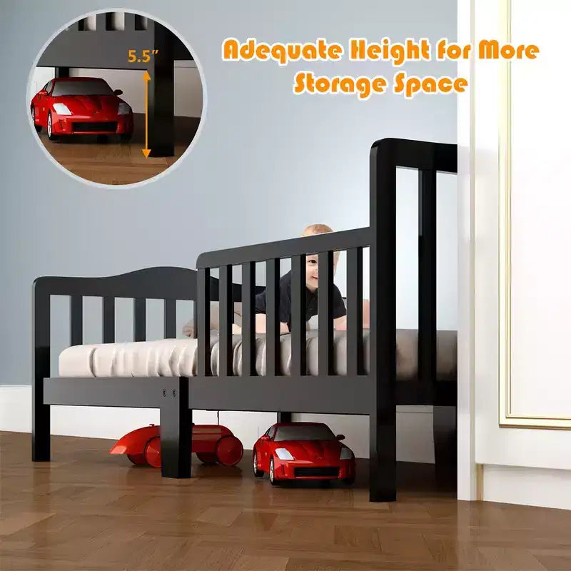 Lit pour enfant Costway en bois avec barrières de sécurité, coloris noir/marron/gris/blanc
