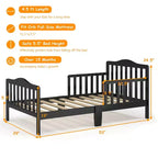 Lit pour enfant Costway en bois avec barrières de sécurité, coloris noir/marron/gris/blanc