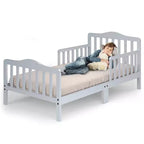 Lit pour enfant Costway en bois avec barrières de sécurité, coloris noir/marron/gris/blanc