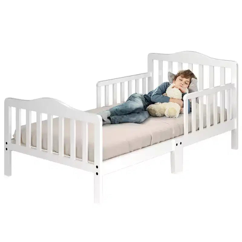 Lit pour enfant Costway en bois avec barrières de sécurité, coloris noir/marron/gris/blanc