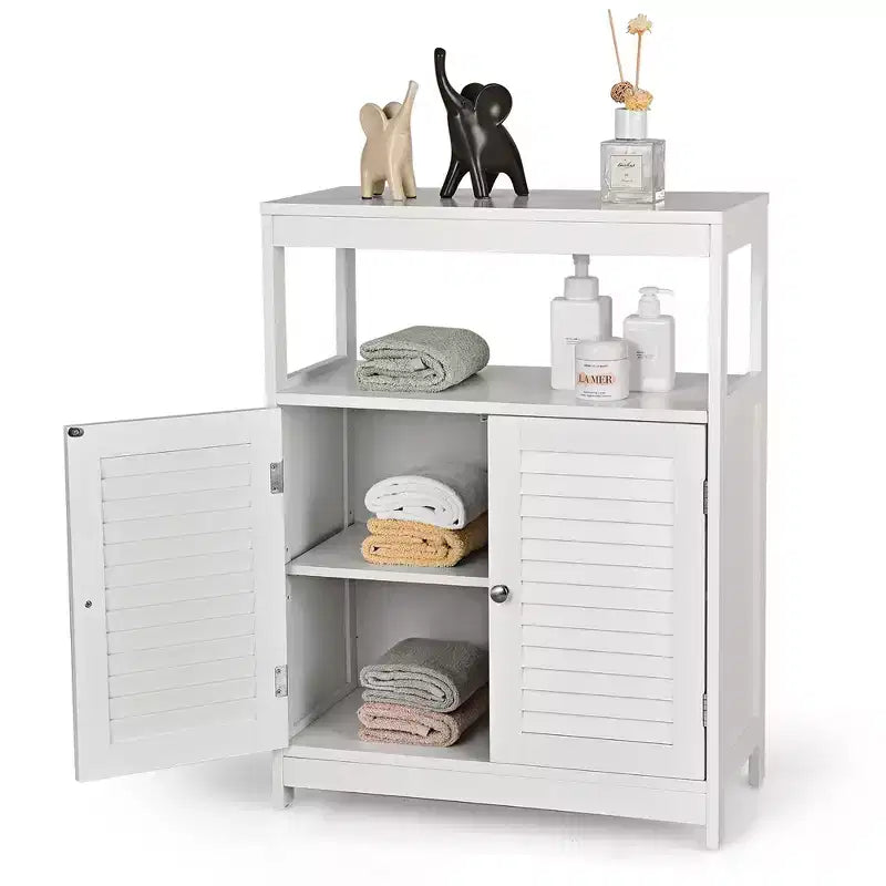 Meuble de salle de bain sur pied Costway avec double porte persienne et organiseur de rangement