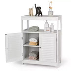 Meuble de salle de bain sur pied Costway avec double porte persienne et organiseur de rangement