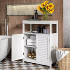 Meuble de salle de bain sur pied Costway avec double porte persienne et organiseur de rangement