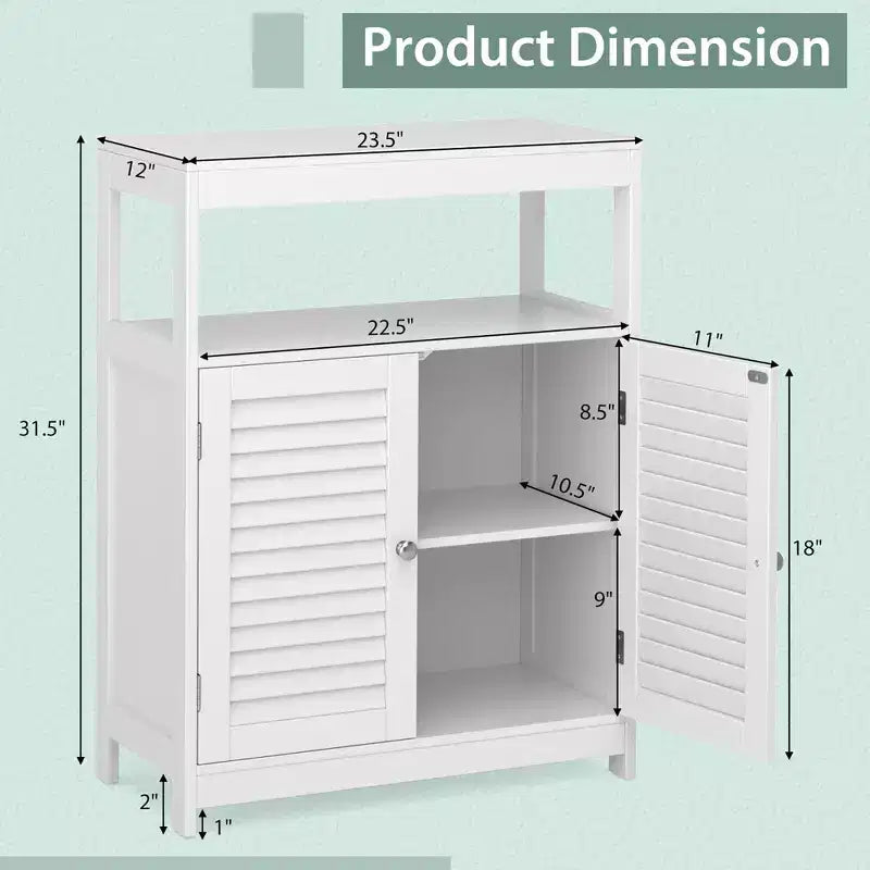 Meuble de salle de bain sur pied Costway avec double porte persienne et organiseur de rangement