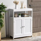 Meuble de salle de bain sur pied Costway avec double porte persienne et organiseur de rangement