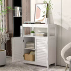 Meuble de salle de bain sur pied Costway avec double porte persienne et organiseur de rangement