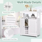 Meuble de salle de bain sur pied Costway avec double porte persienne et organiseur de rangement