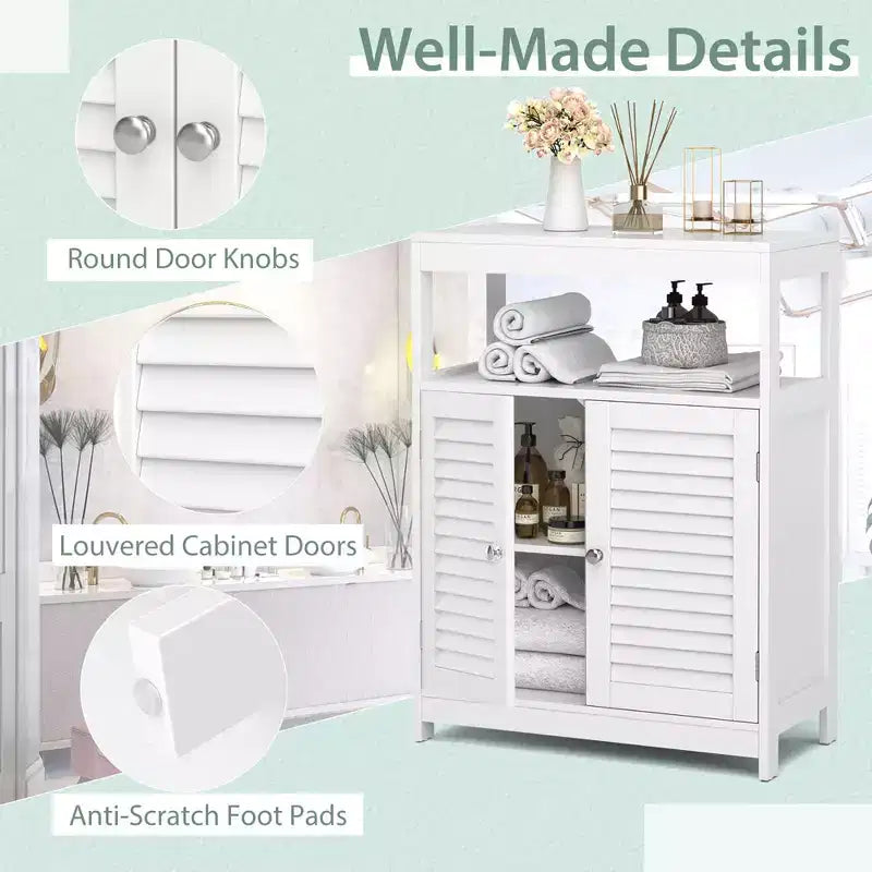 Meuble de salle de bain sur pied Costway avec double porte persienne et organiseur de rangement