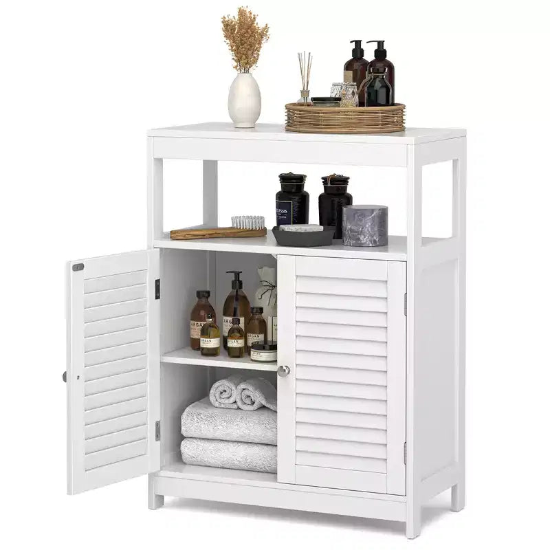 Meuble de salle de bain sur pied Costway avec double porte persienne et organiseur de rangement