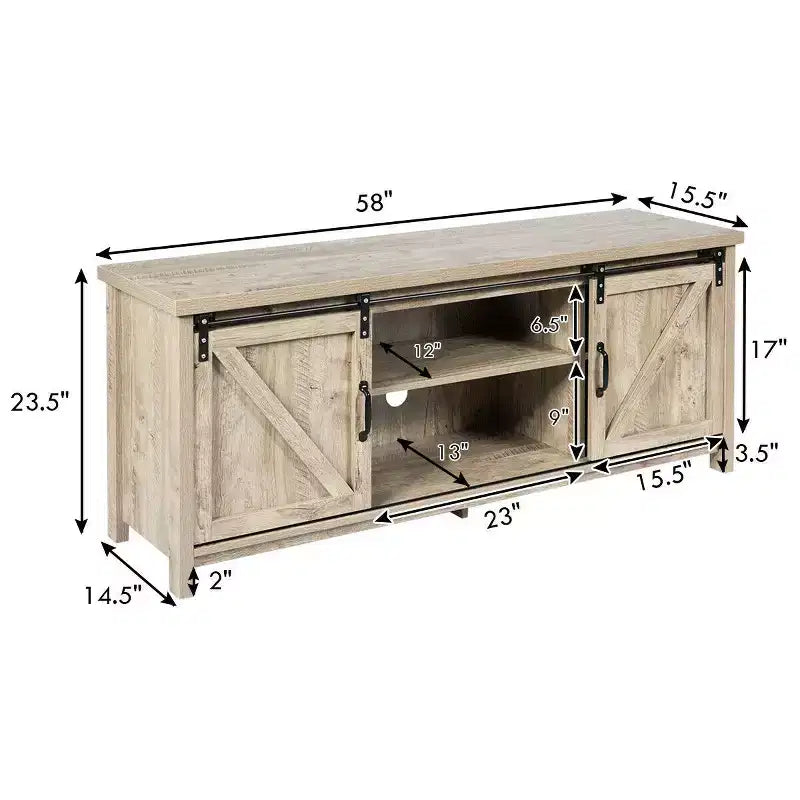 Meuble TV Costway – Meuble console avec porte coulissante type grange pour téléviseurs jusqu'à 60 po