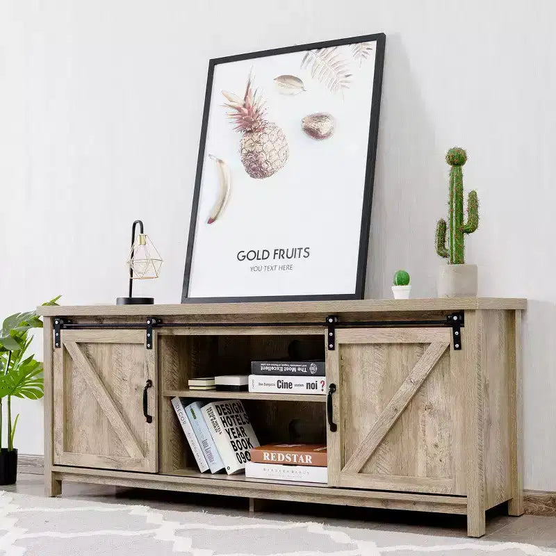 Meuble TV Costway – Meuble console avec porte coulissante type grange pour téléviseurs jusqu'à 60 po