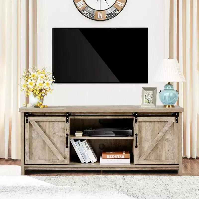 Meuble TV Costway – Meuble console avec porte coulissante type grange pour téléviseurs jusqu'à 60 po