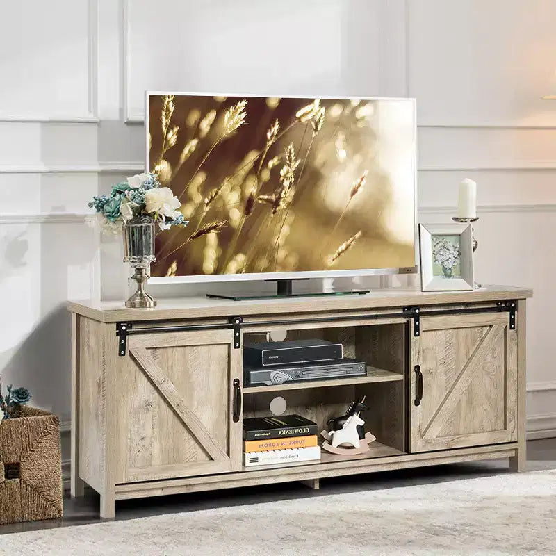 Meuble TV Costway – Meuble console avec porte coulissante type grange pour téléviseurs jusqu'à 60 po
