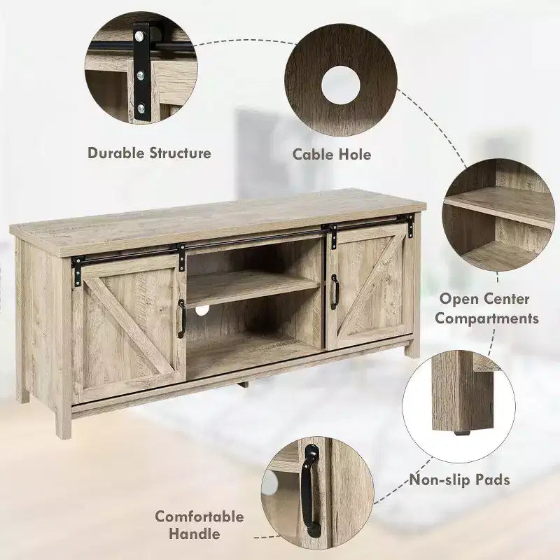 Meuble TV Costway – Meuble console avec porte coulissante type grange pour téléviseurs jusqu'à 60 po