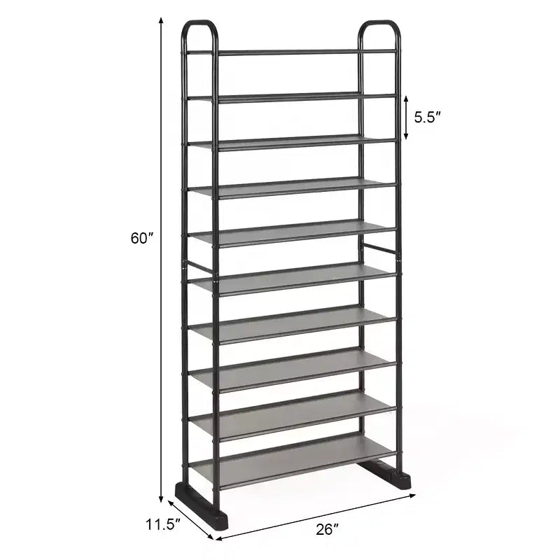 Costway Meuble à Chaussures 10 Niveaux, Organisateur de Chaussures Peu Encombrant avec Cadre en Métal, Tour à Chaussures