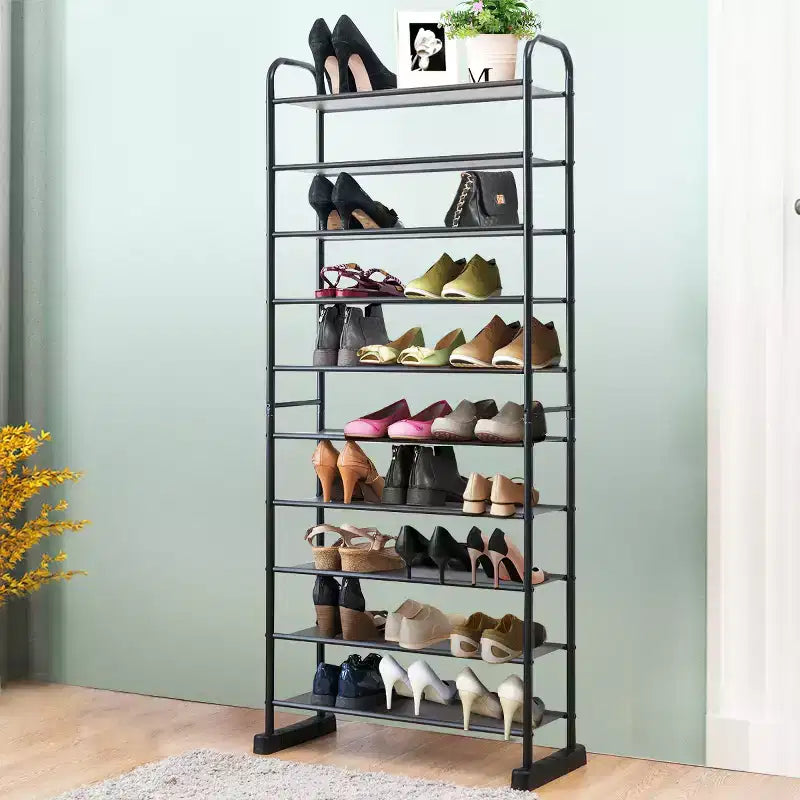 Costway Meuble à Chaussures 10 Niveaux, Organisateur de Chaussures Peu Encombrant avec Cadre en Métal, Tour à Chaussures
