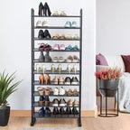 Costway Meuble à Chaussures 10 Niveaux, Organisateur de Chaussures Peu Encombrant avec Cadre en Métal, Tour à Chaussures