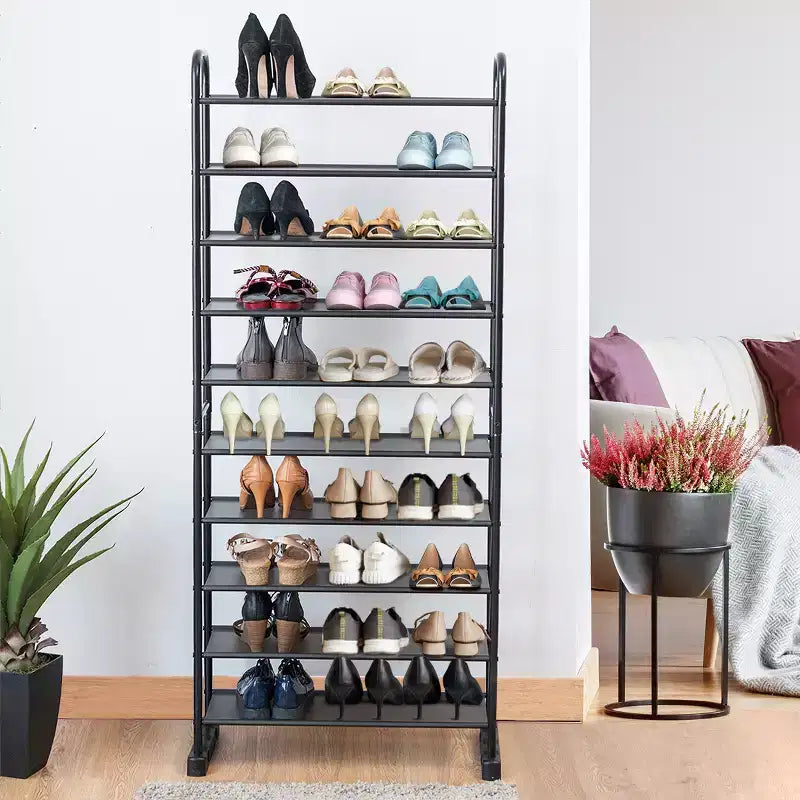 Costway Meuble à Chaussures 10 Niveaux, Organisateur de Chaussures Peu Encombrant avec Cadre en Métal, Tour à Chaussures