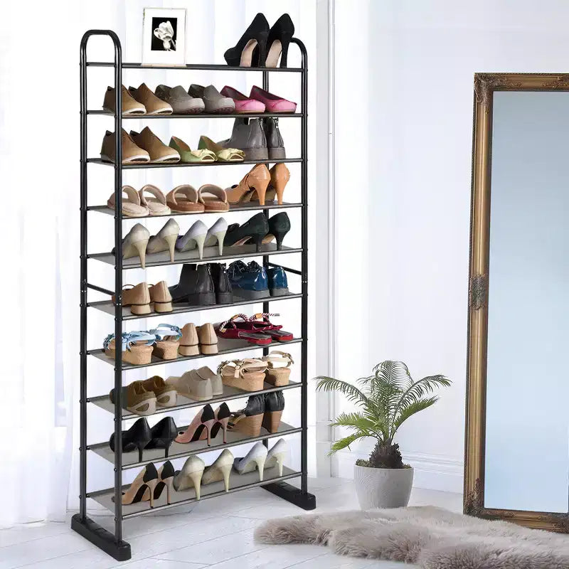 Costway Meuble à Chaussures 10 Niveaux, Organisateur de Chaussures Peu Encombrant avec Cadre en Métal, Tour à Chaussures