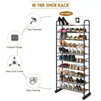 Costway Meuble à Chaussures 10 Niveaux, Organisateur de Chaussures Peu Encombrant avec Cadre en Métal, Tour à Chaussures