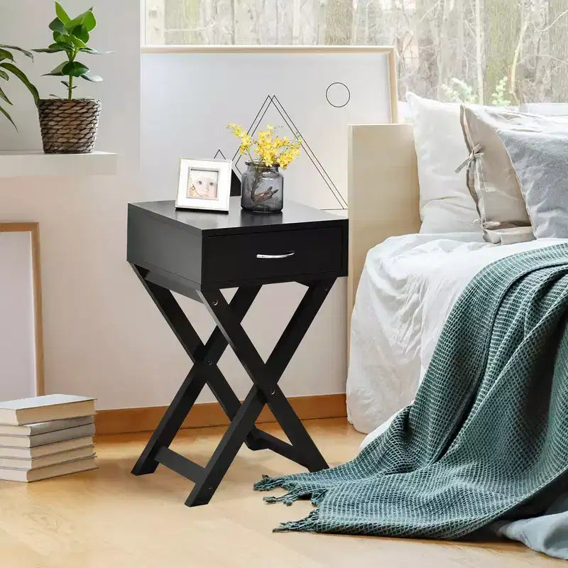 Table de chevet Costway avec tiroir en X, table d'appoint, meuble moderne pour la maison, noir