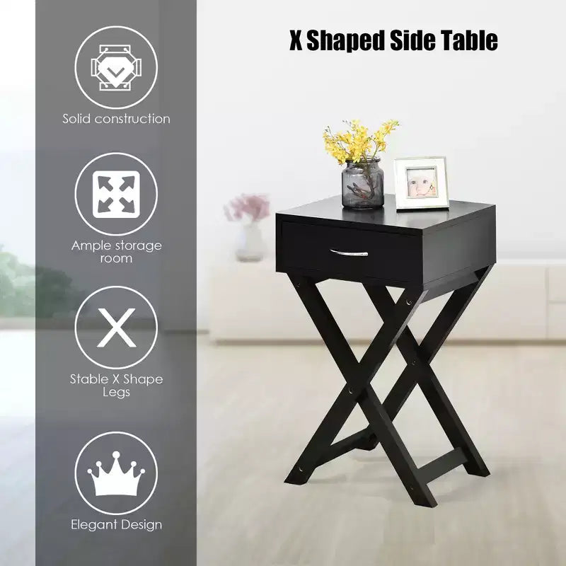 Table de chevet Costway avec tiroir en X, table d'appoint, meuble moderne pour la maison, noir