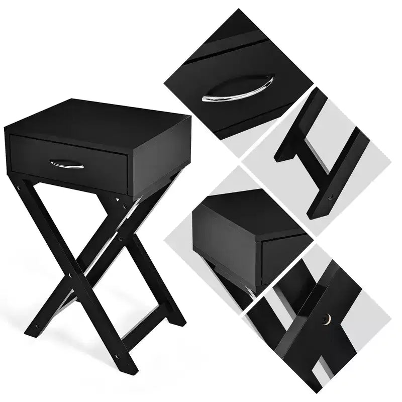 Table de chevet Costway avec tiroir en X, table d'appoint, meuble moderne pour la maison, noir