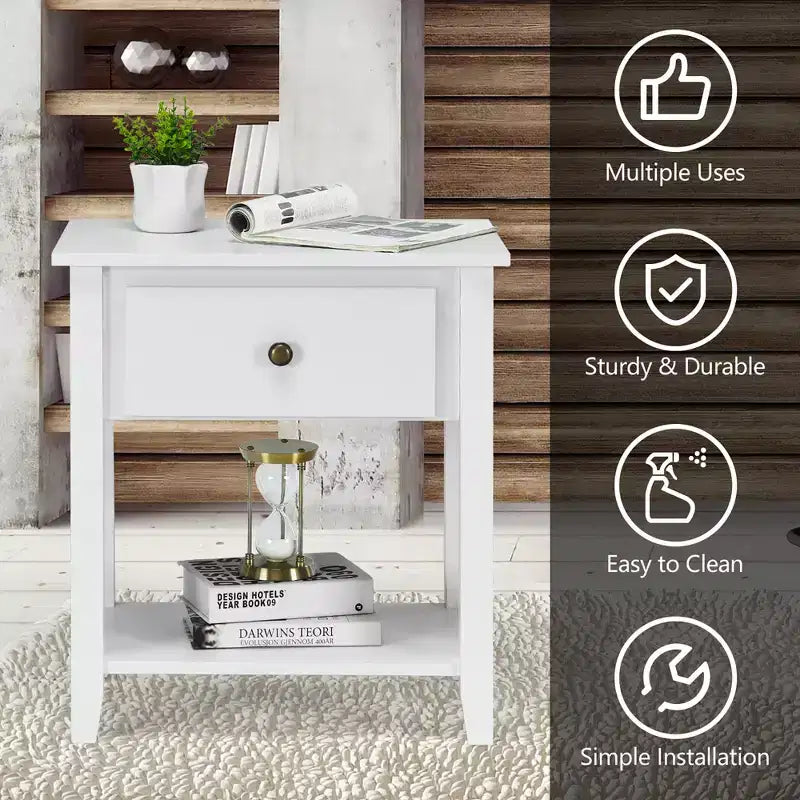 Costway Table de chevet Table d'appoint Canapé Table d'extrémité Table d'appoint Blanc