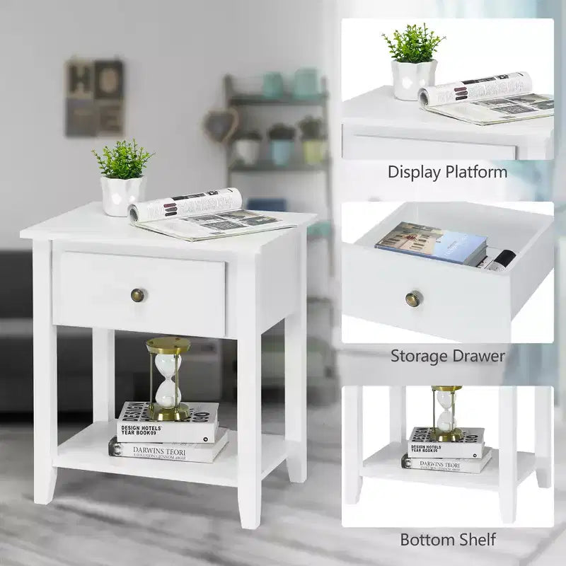 Costway Table de chevet Table d'appoint Canapé Table d'extrémité Table d'appoint Blanc