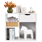 Table d'appoint à 3 niveaux Costway avec étagère de rangement et tiroir, table de chevet peu encombrante, blanc