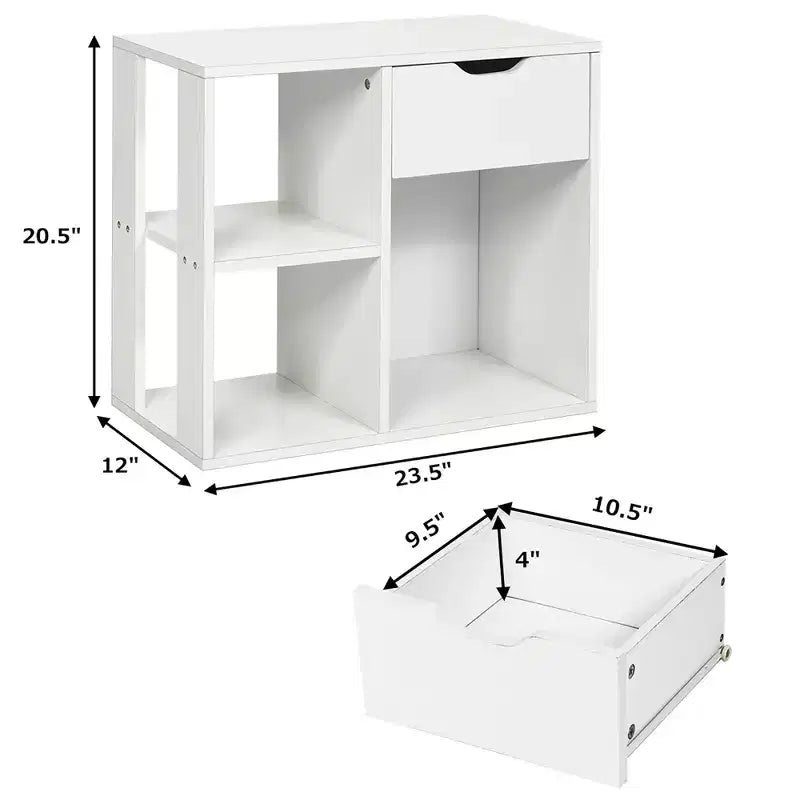 Table d'appoint à 3 niveaux Costway avec étagère de rangement et tiroir, table de chevet peu encombrante, blanc
