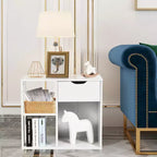 Table d'appoint à 3 niveaux Costway avec étagère de rangement et tiroir, table de chevet peu encombrante, blanc