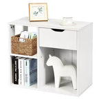 Table d'appoint à 3 niveaux Costway avec étagère de rangement et tiroir, table de chevet peu encombrante, blanc