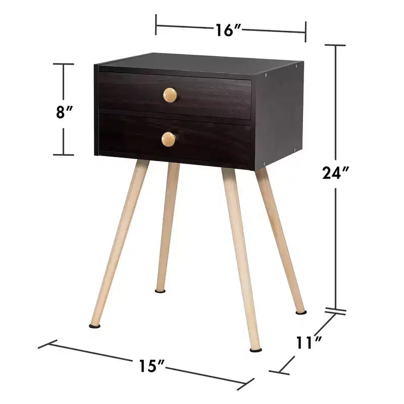 Costway Table de Chevet Moderne de Milieu de Siècle à 2 Tiroirs Table d'Appoint de Canapé Table d'Extrémité Expresso