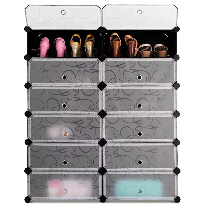 Costway Armoire de rangement portable 12 cases pour chaussures, étagère, meuble, organisateur de placard, mobilier de maison
