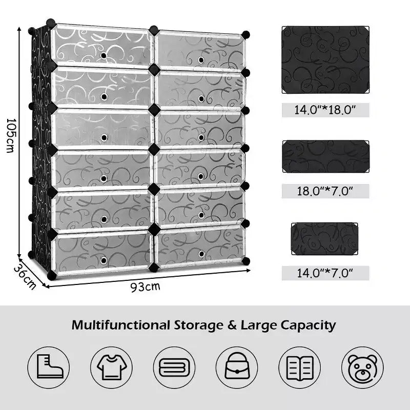 Costway Armoire de rangement portable 12 cases pour chaussures, étagère, meuble, organisateur de placard, mobilier de maison